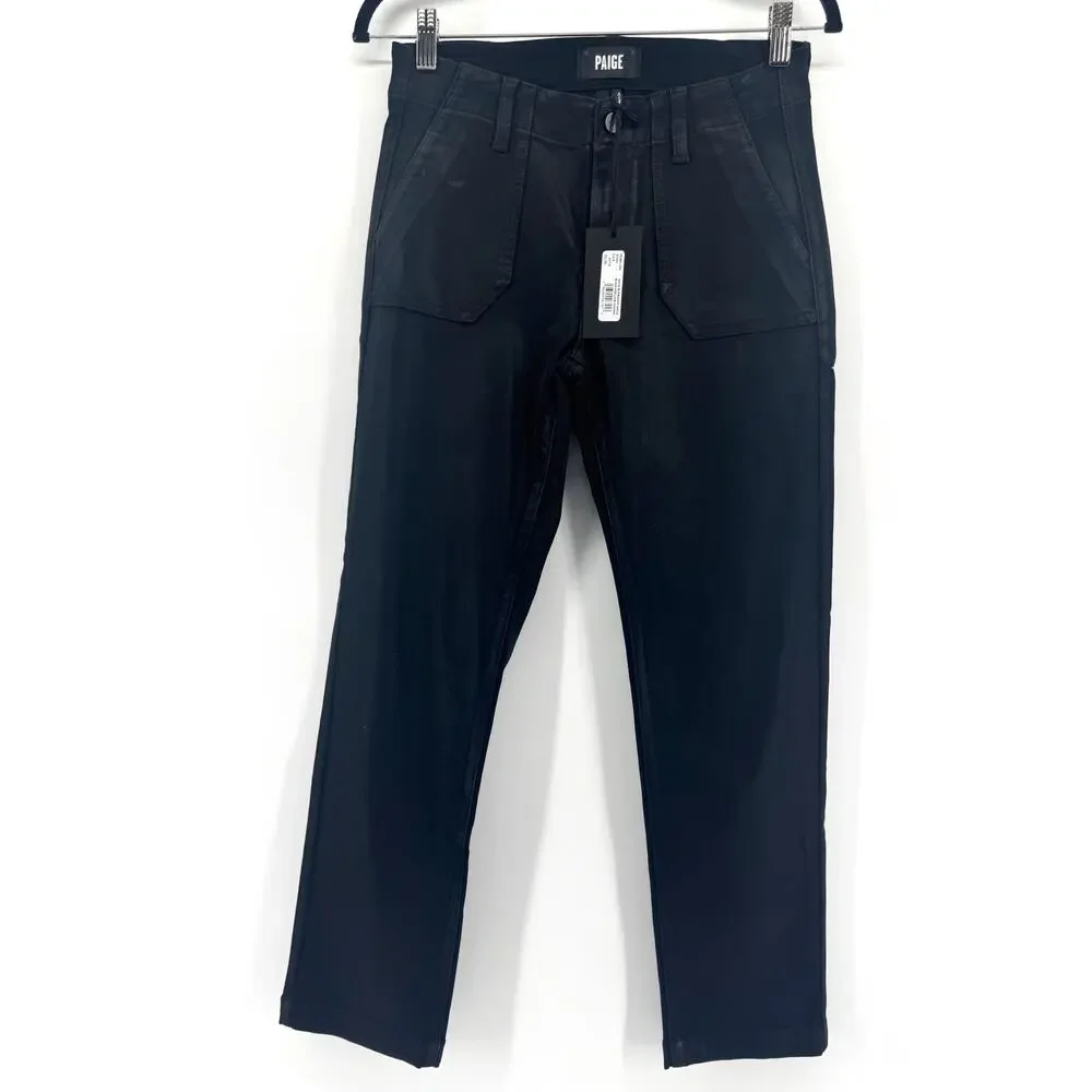 NWT Paige Mayslie Straight Ankle Jean in Black Fog Luxe Coating Black